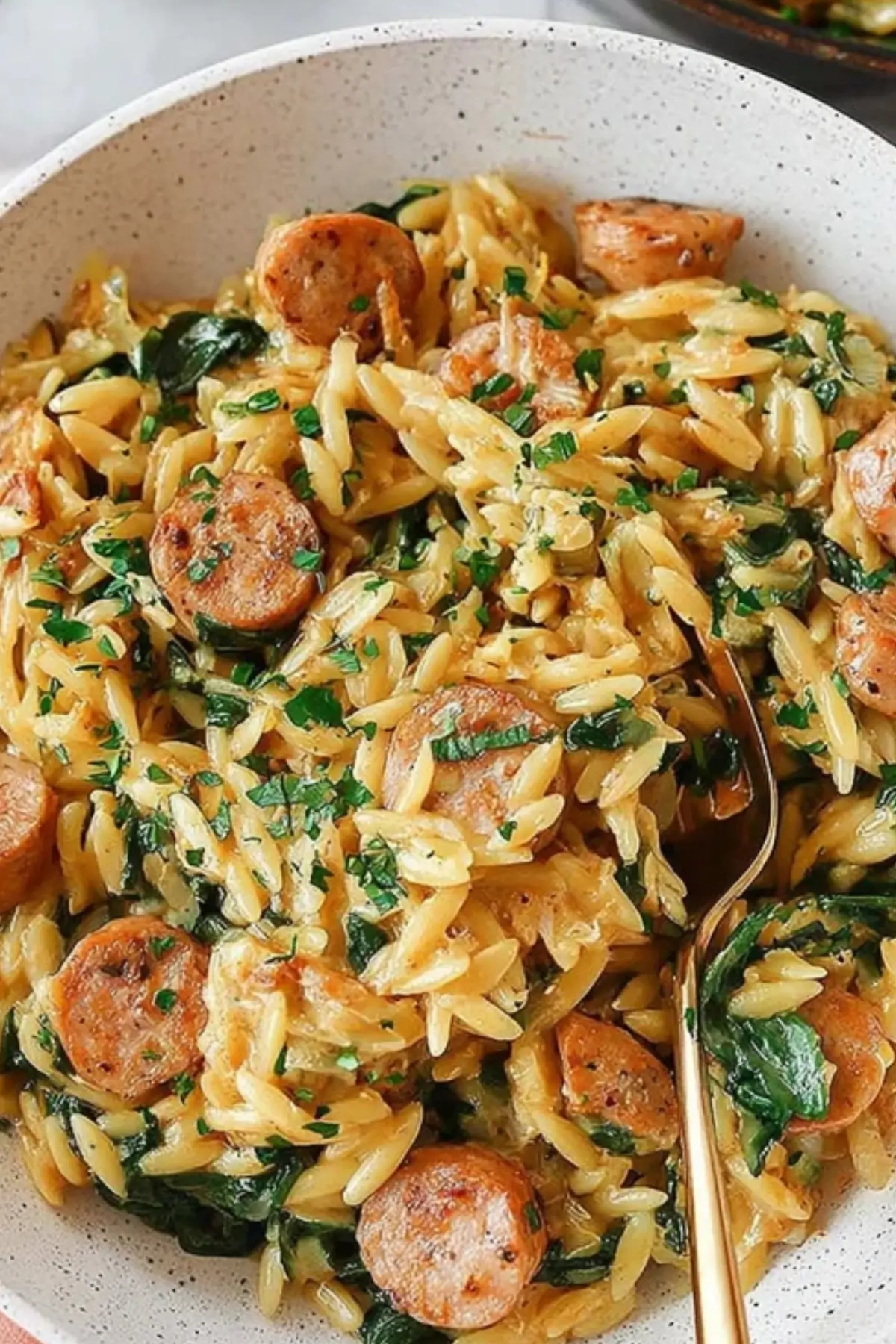Creamy Chicken Sausage Orzo Skillet