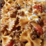 creamy velveeta beef and bowtie pasta