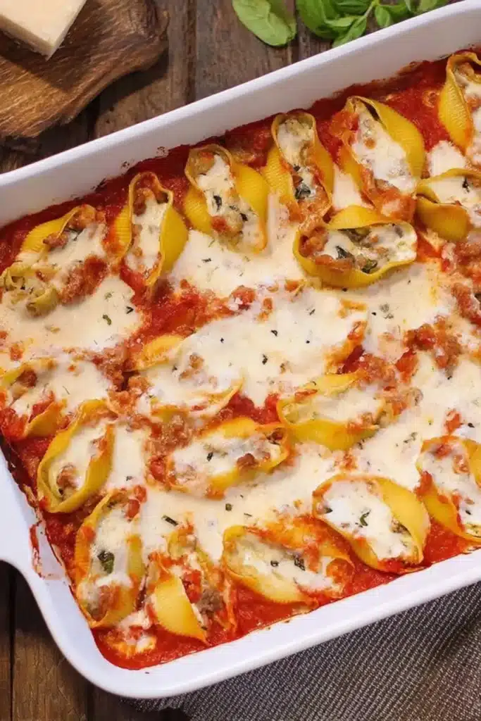 creamy ricotta beef stuffed shells pasta