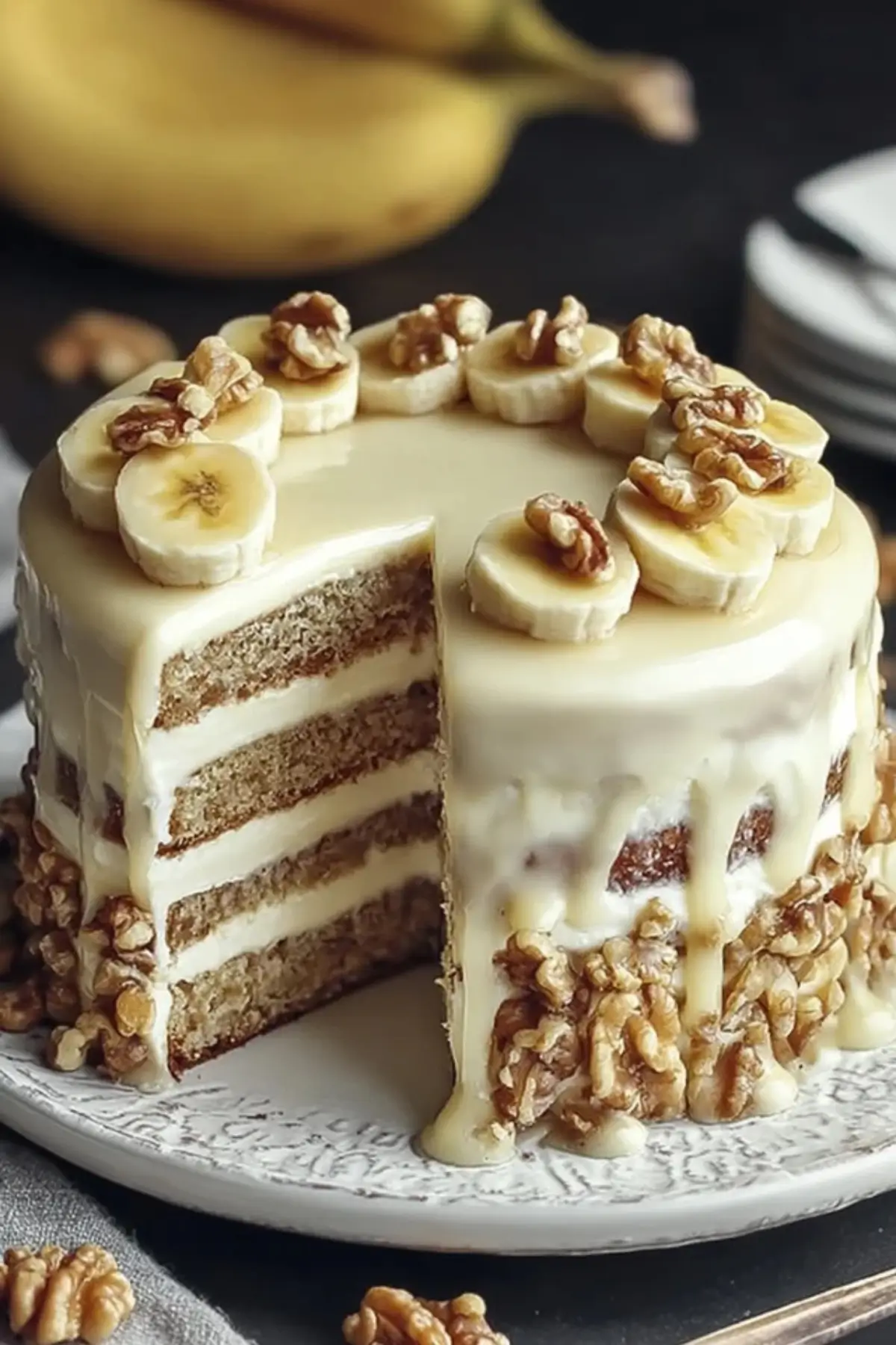 heavenly banana walnut cream cake