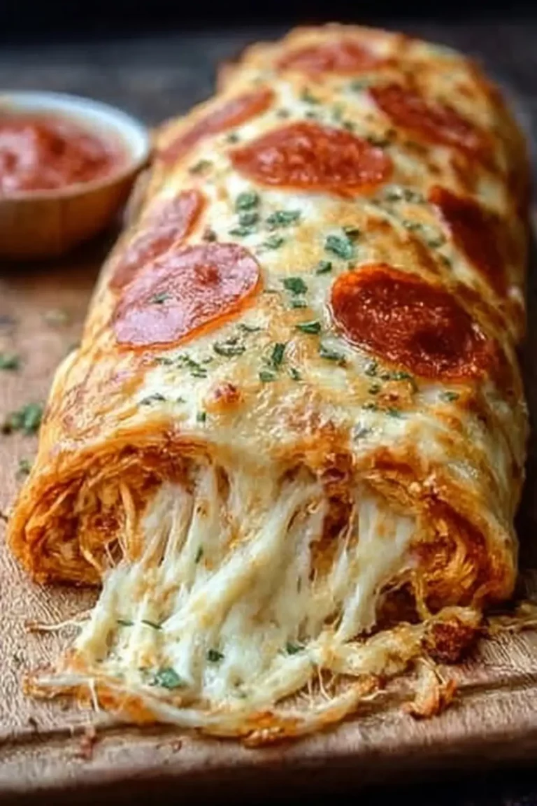 Tremendous cheesy pepperoni stromboli with golden crust and melty cheese