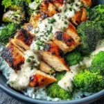Grilled Chicken & Broccoli Bowls with Creamy Garlic Sauce
