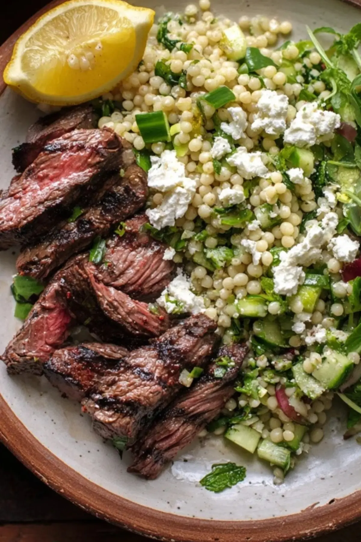 Grilled Skirt Steak with Lemon Herb Couscous Salad