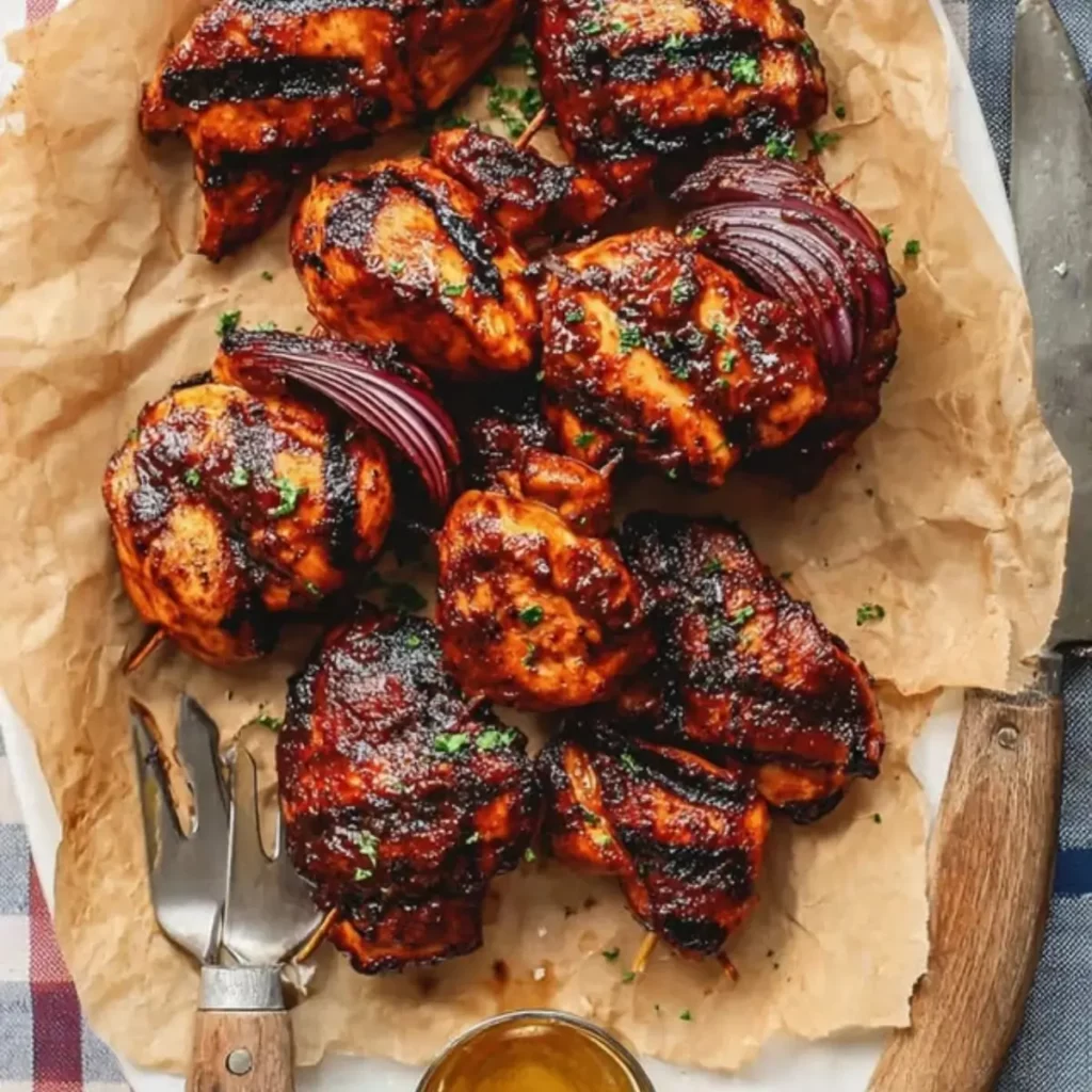 Grilled honey BBQ bacon Chicken kabobs