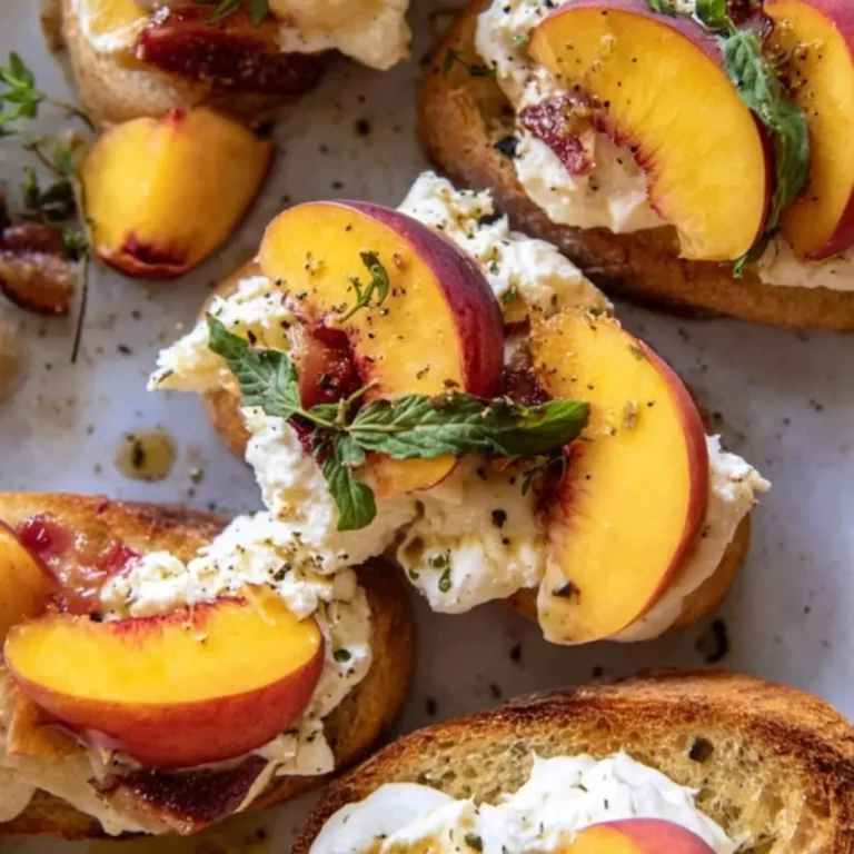 Peach Burrata Parmesan Crostini