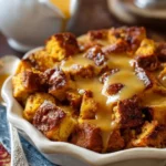 Pumpkin Bread Pudding with Apple Cider Butter Sauce