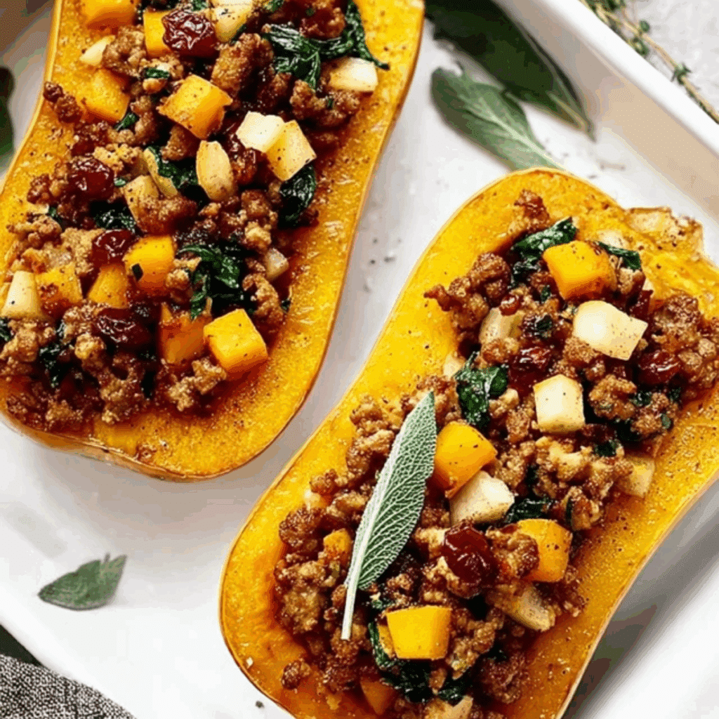 Apple Sausage Stuffed Butternut Squash