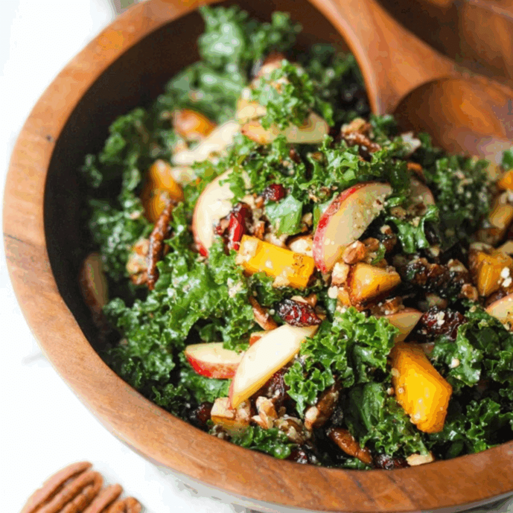 Autumn Kale Salad with Maple Balsamic Vinaigrette
