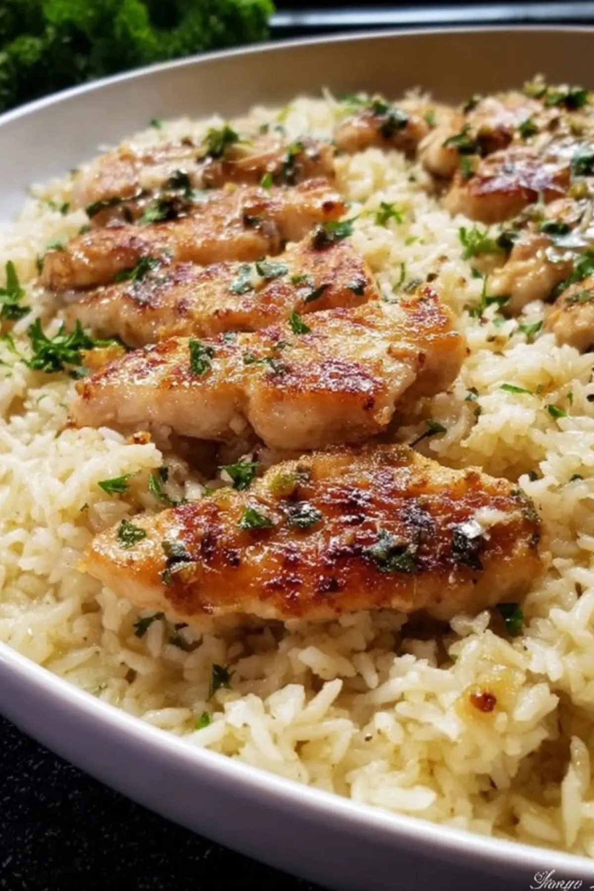 Chicken Scampi with Garlic Parmesan Rice