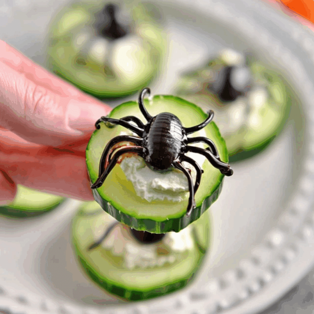 Keto Spider Cucumber Appetizer Bites