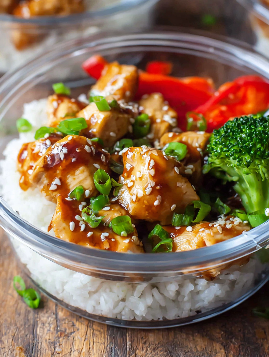 Delicious Teriyaki Chicken Meal Prep Bowl with colorful vegetables and sesame garnish