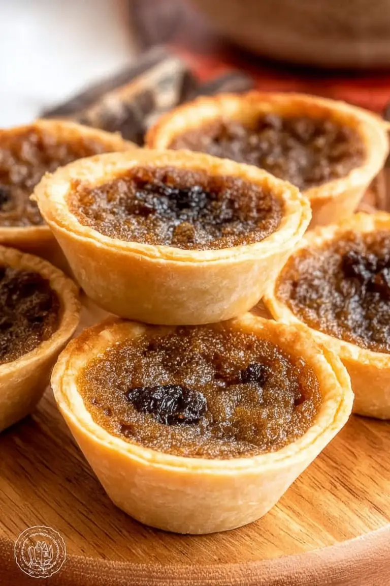 Freshly baked butter tarts on a wooden table, highlighting their golden crust and rich filling.