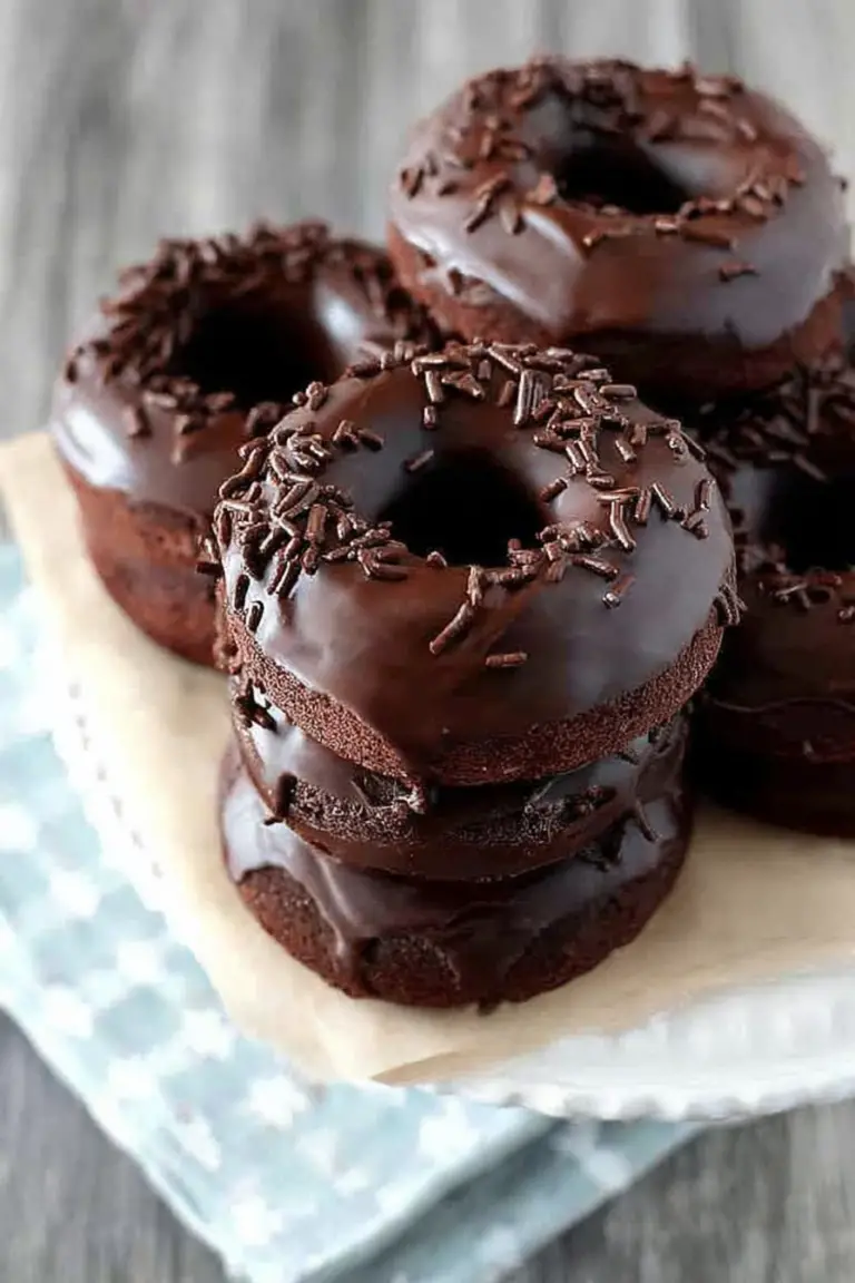 Delicious chocolate baked cake donut with chocolate ganache and sprinkles on a wooden table
