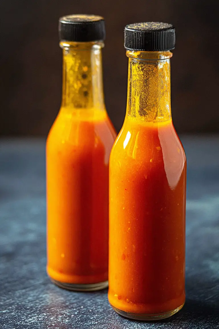 Homemade Tabasco sauce with fresh tabasco peppers and vinegar.