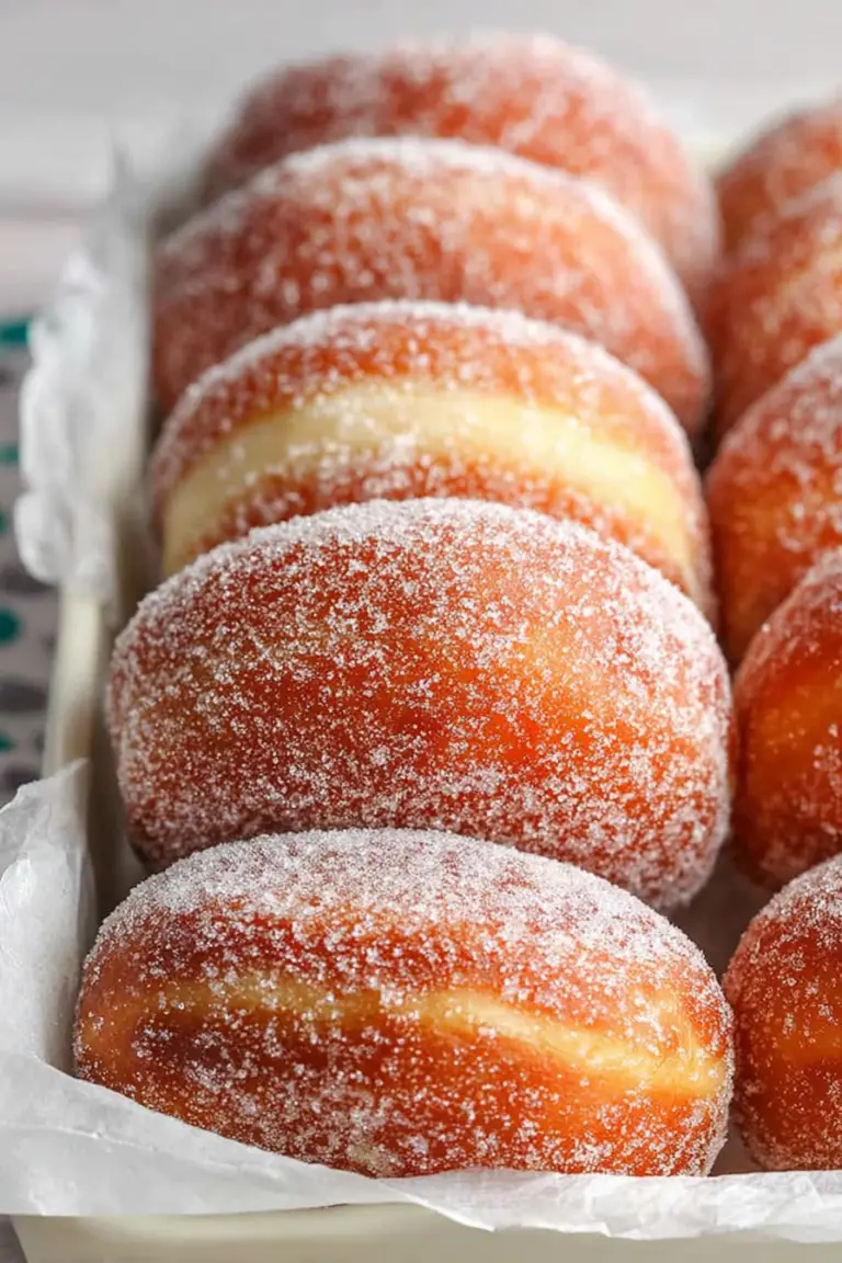 Plate of perfect sugar donuts dusted with sugar, highlighting their fluffy and golden-brown texture.