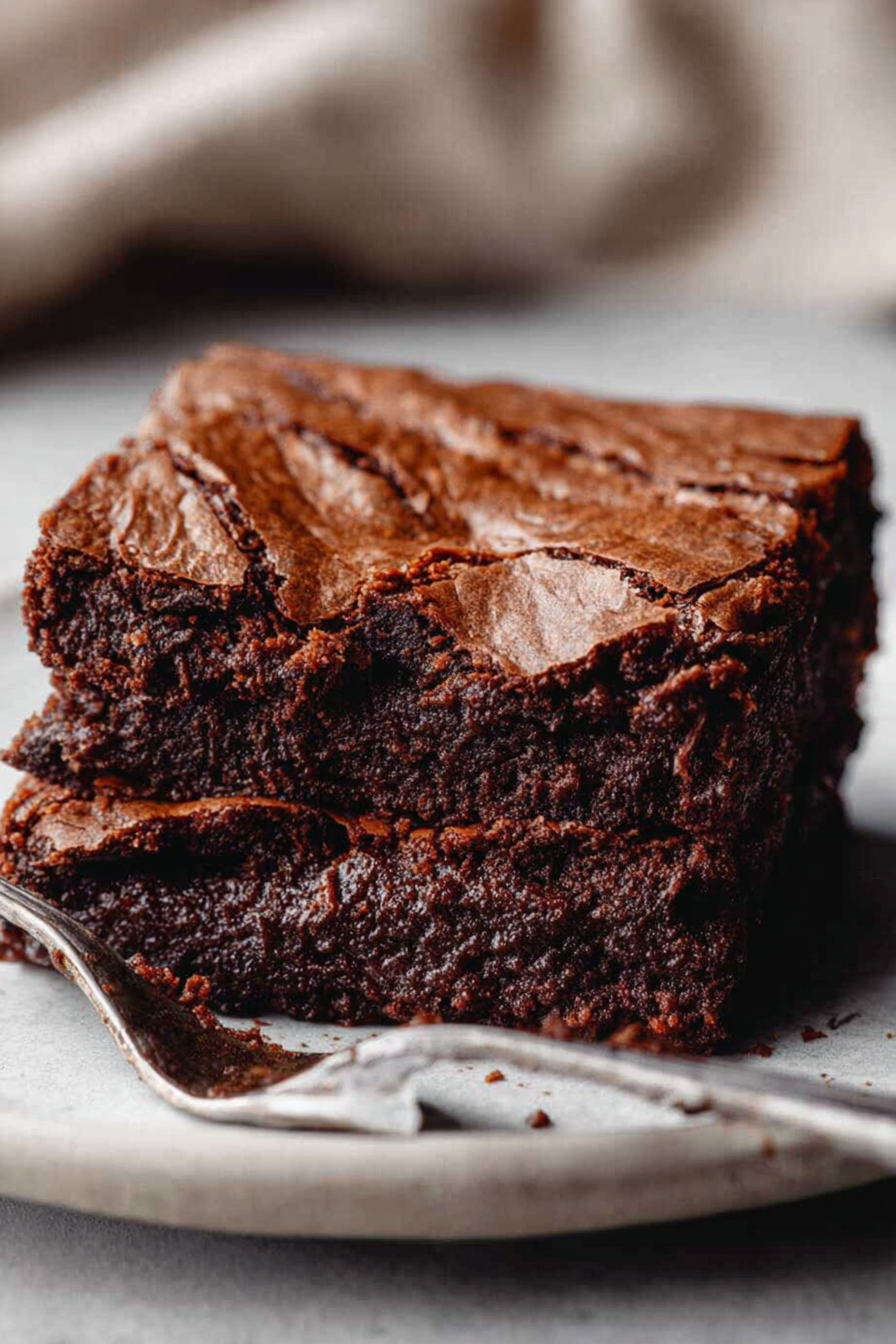 Delicious cut sourdough discard brownies with melty chocolate chips on a wooden board.