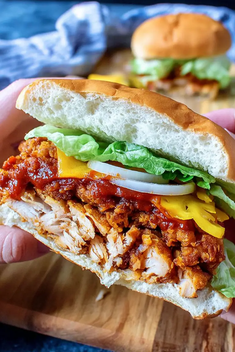 Spicy crispy chicken burger with lettuce and cheese on a wooden table