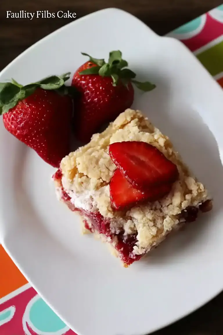 Fresh strawberry dump cake served with strawberries and whipped cream.