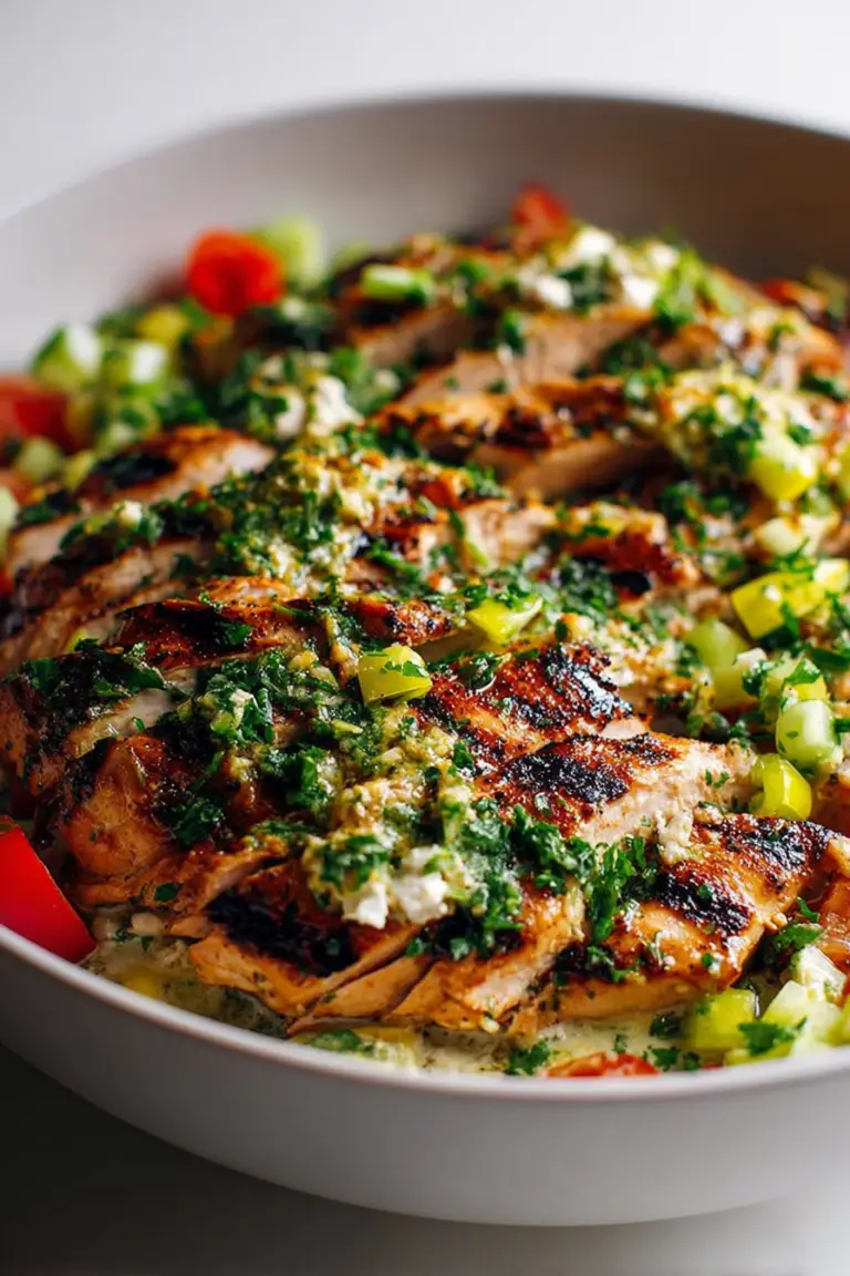 Grilled chicken with pepperoncini garlic butter on a plate, accompanied by a tomato cucumber salad and pita bread, showcasing Mediterranean flavors.