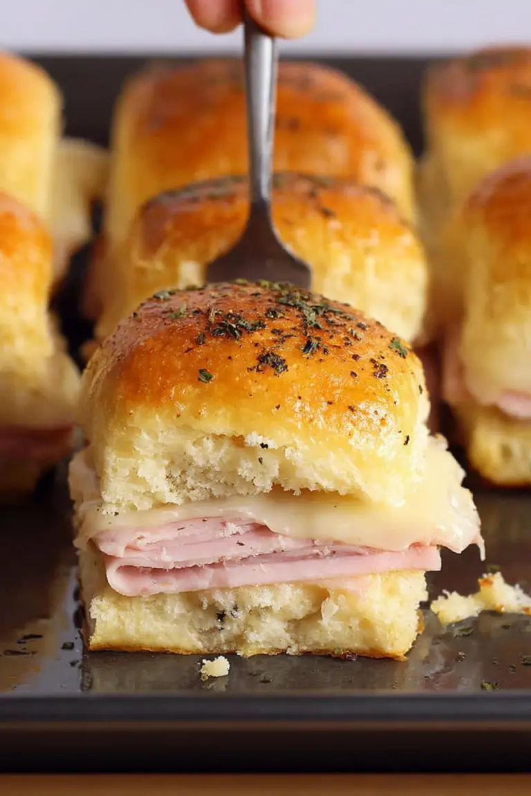 Delicious ham and havarti cheese sliders on a wooden board, perfect for appetizers and gatherings.