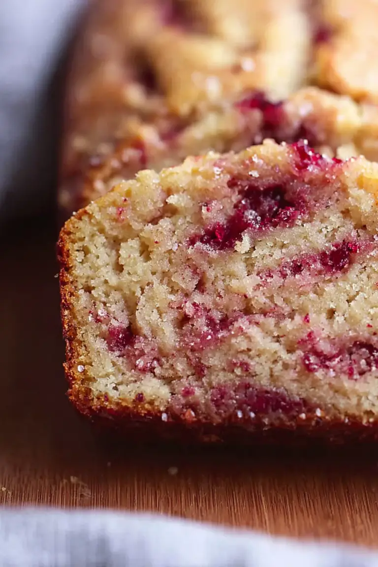 Sliced moist rhubarb quick bread showcasing a soft texture and topped with cinnamon, surrounded by fresh rhubarb and warming spices.