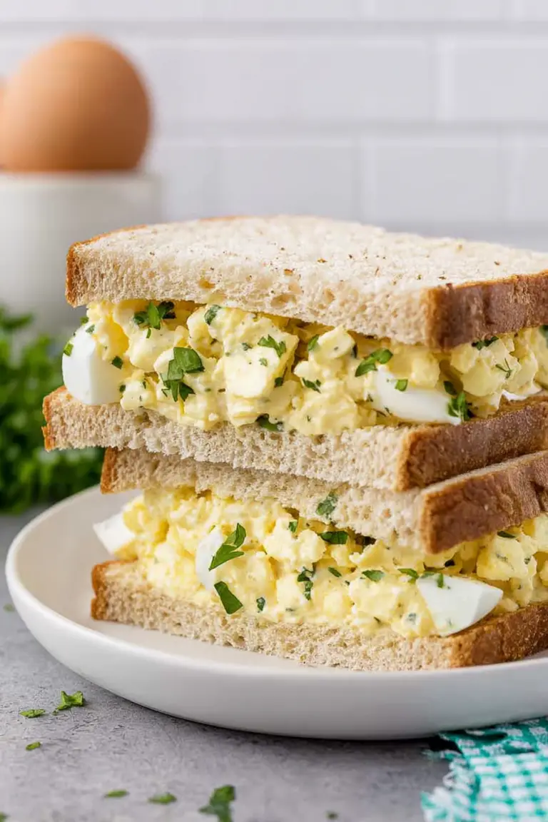 Delicious classic egg salad served in a bowl with slices of bread and mixed greens on a rustic table.
