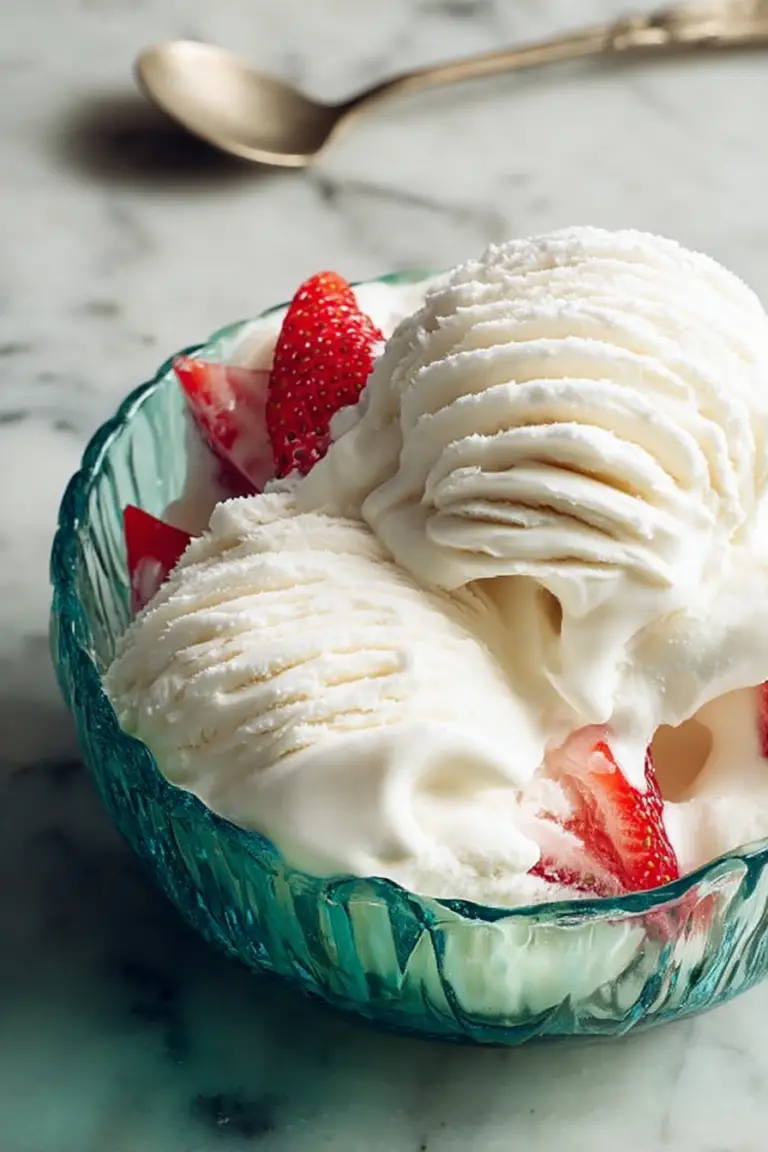 Close-up of homemade vanilla ice cream topped with sprinkles and a cherry in a bowl.