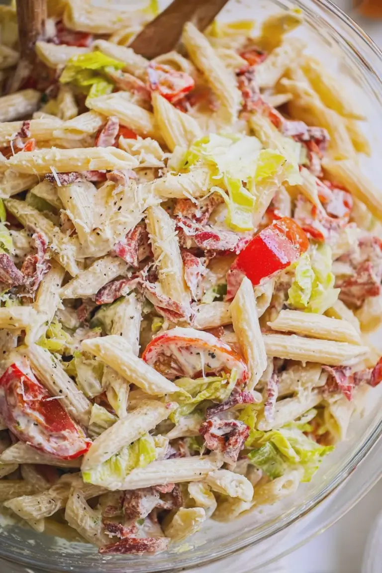 Italian grinder pasta salad with colorful ingredients including pasta, tomatoes, and cheese served in a large bowl.