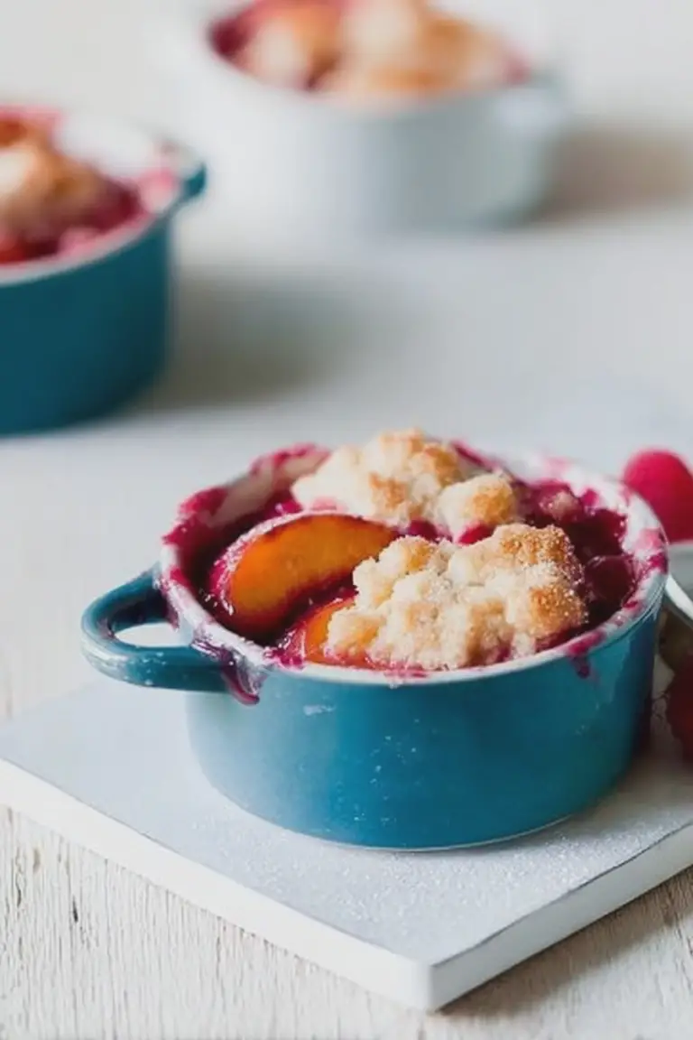 Delicious nectarine raspberry cobbler with a golden crust and fresh berries.